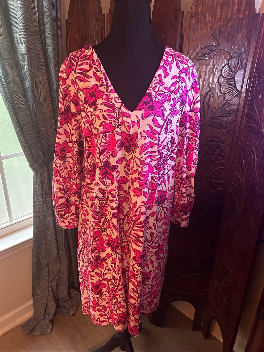 Lilly Pulitzer Fuchsia Floral V-Neck Mini Dress